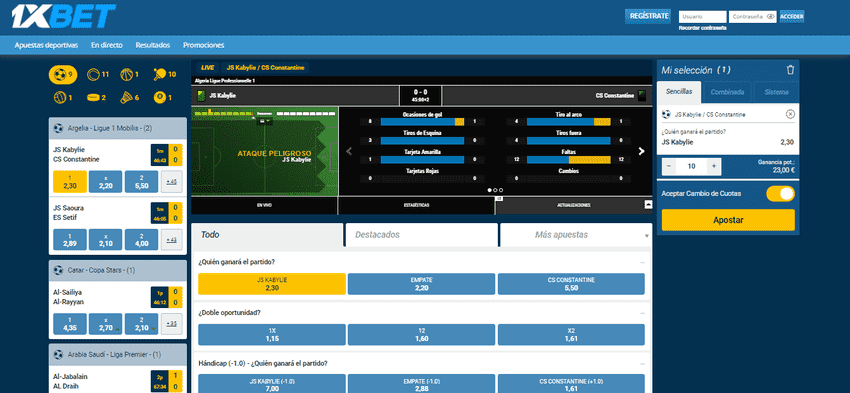 Apuestas en directo 1xbet