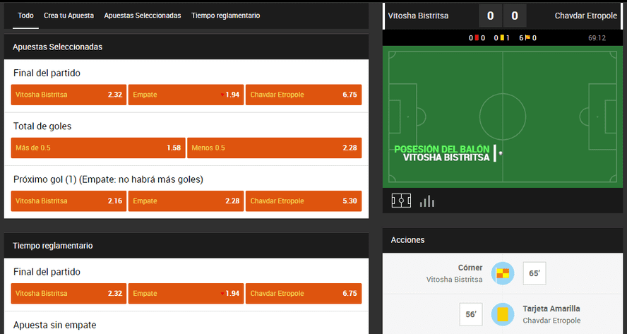 Panel de apuestas live