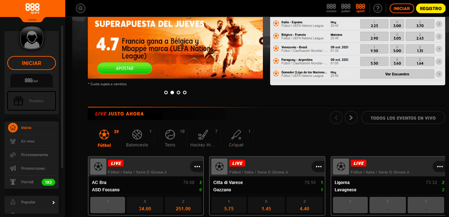 Portal web 888sport casa de apuestas online