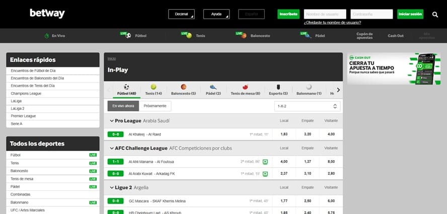 Apuestas en directo betway