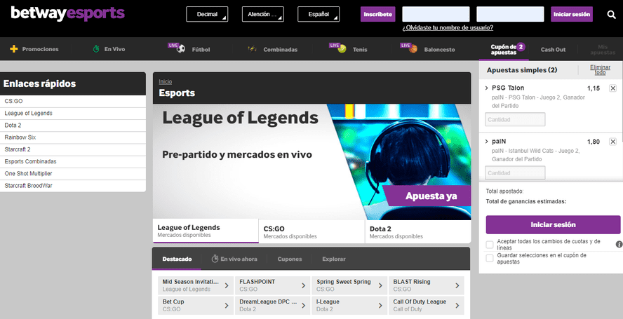 Apuestas esports betway