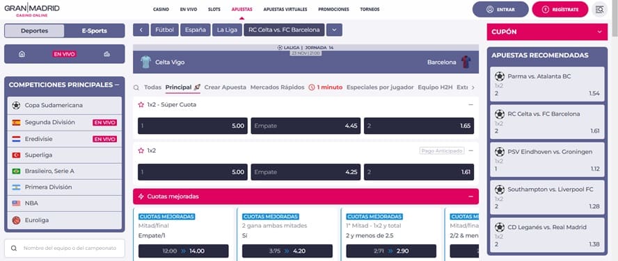 Apuestas prepartido Gran Madrid Casino Apuestas Online