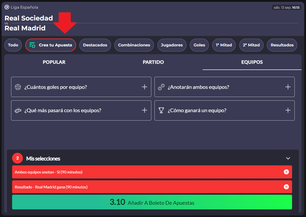 Creardor de apuestas betbuilder Olybet