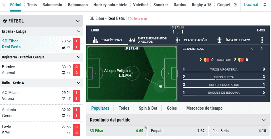 Pokerstars Sports apuestas cuotas directo