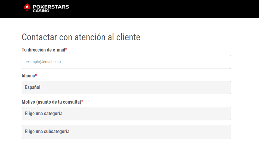 Formulario de contacto del casino online