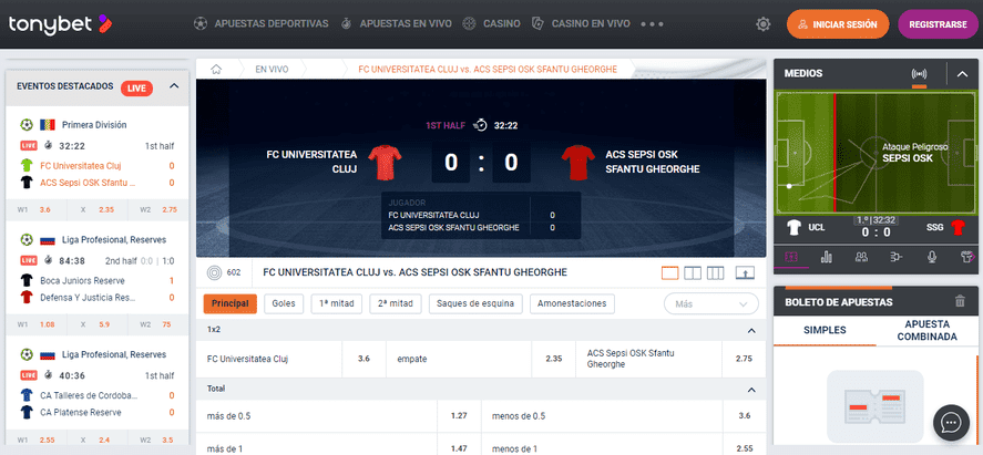 Apuestas en directo tonybet