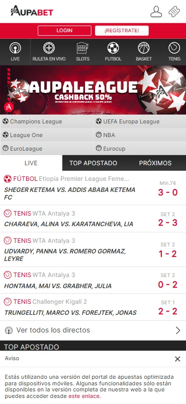 Versión móvil de Aupabet