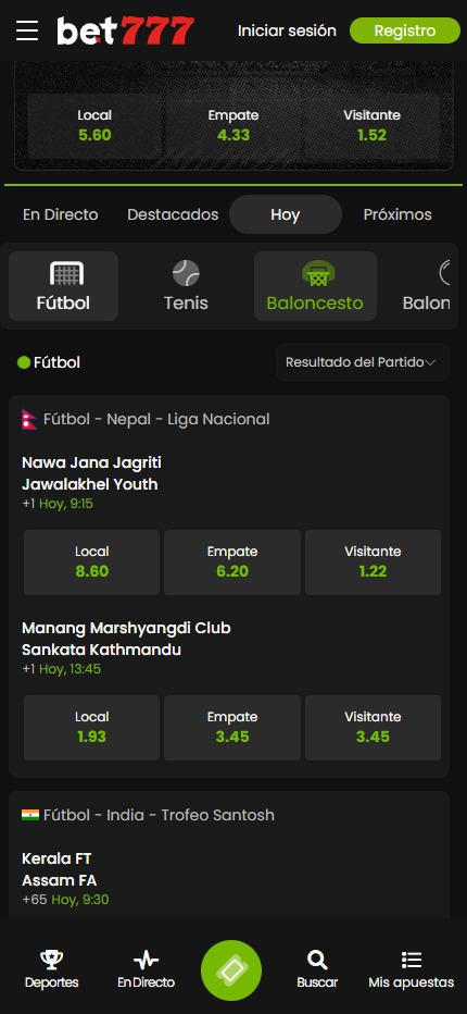 Versión móvil de Bet777
