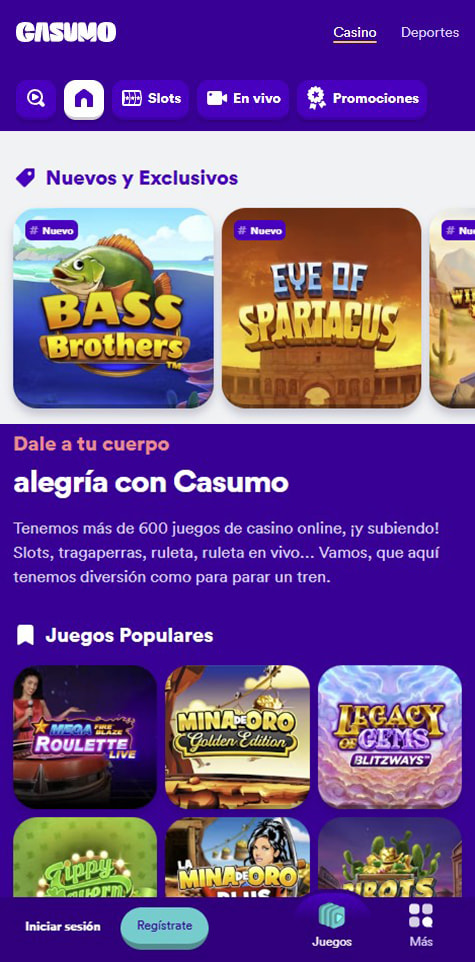 Versión móvil de Casumo