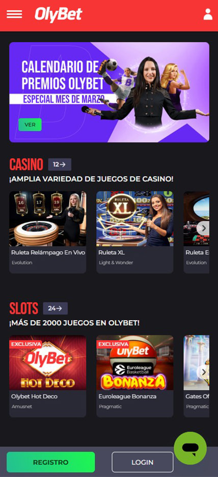 Versión móvil de Olybet