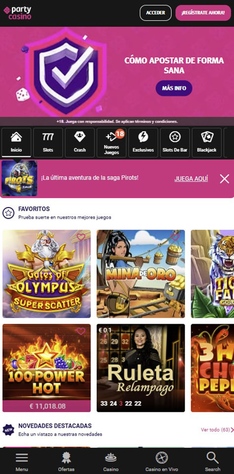Versión móvil de Partycasino