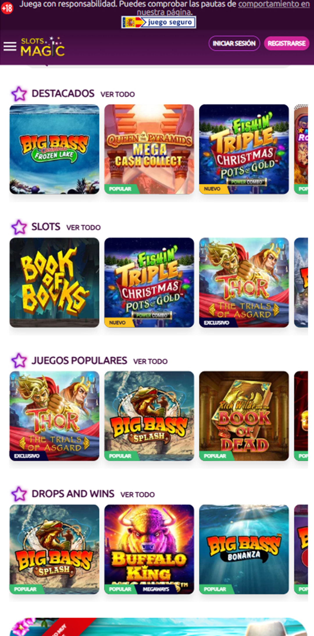 Versión móvil de SlotsMagic