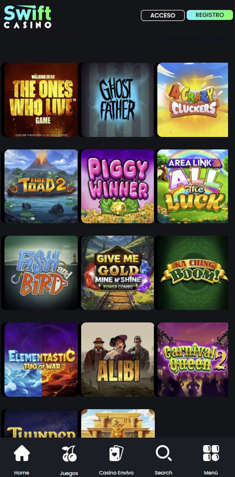 Versión móvil de Swift Casino