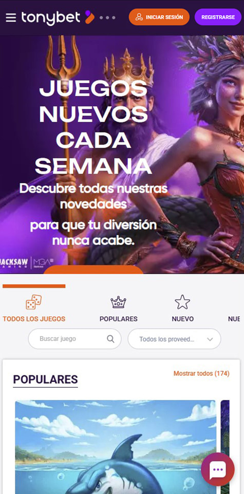 Versión móvil de TonyBet