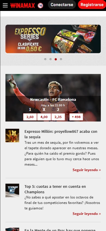 Versión móvil de Winamax
