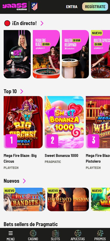 Versión móvil de Yaass Casino