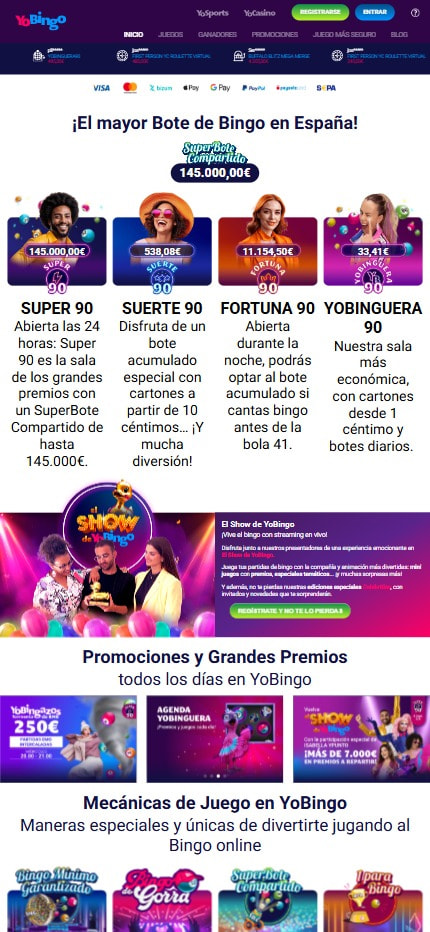 Versión móvil de YoBingo