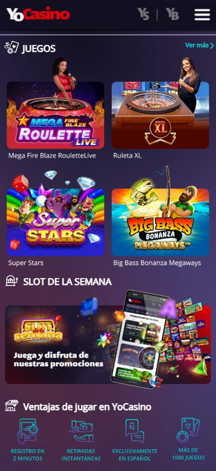 Versión móvil de YoCasino