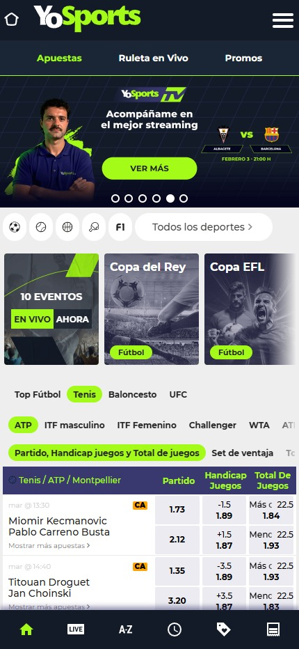 Versión móvil de YoSports